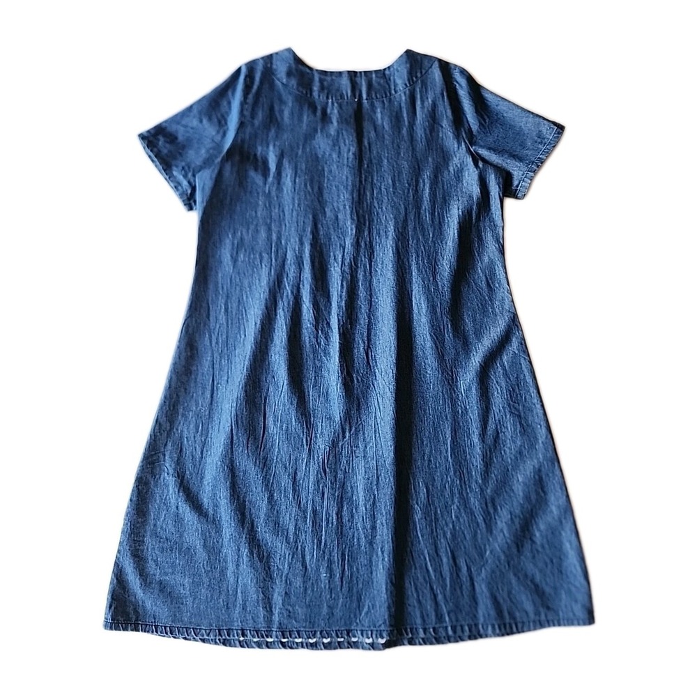 Womens Denim Midi Shirt Dress L Embroidered Pintuck Cottage Coastal Granny Chic - Picture 4 of 10